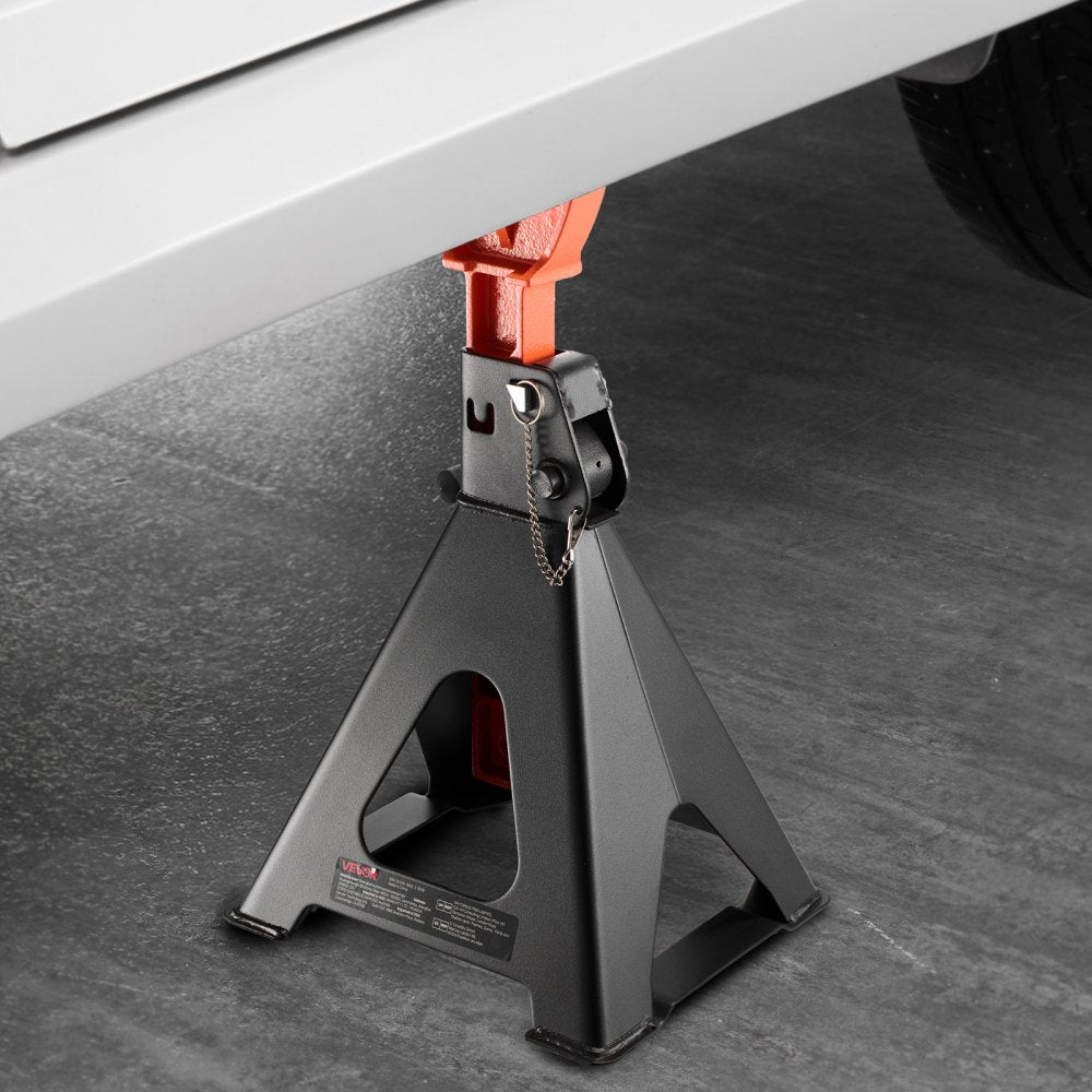 VEVOR Jack Stands, 6 Ton (13,000 lbs) Capacity, 14.6-22.8 in Adjustable Height, Heavy Duty Steel Jack Auto Stands with Double Locking, for Lifting RV, Small Truck, Car, SUV, 1 Pair, Black and Orange