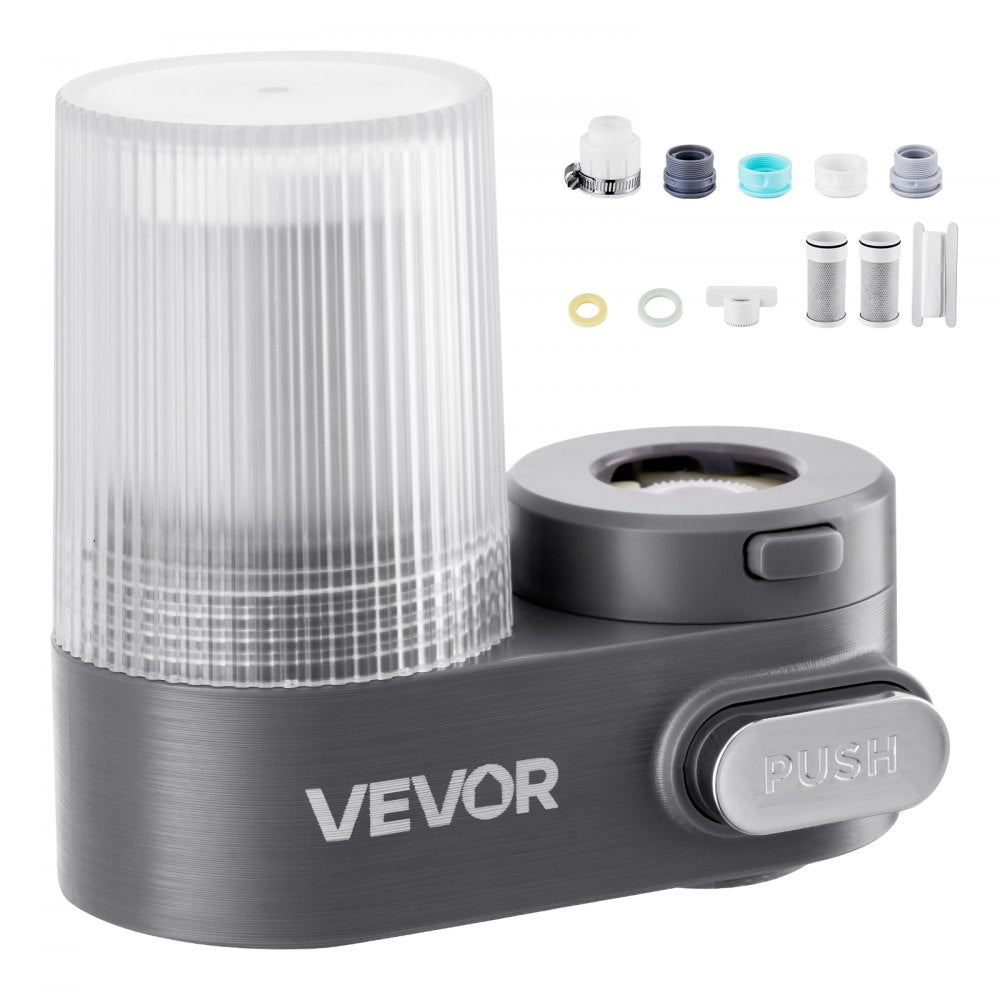 VEVOR Faucet Mount Water Filter, Vertical Water Purifier for Sink Tap, Carbon Fiber Filter, Removes Chlorine Lead with 3 Filters, Fits Most Kitchen or Bathroom Faucets, Gray