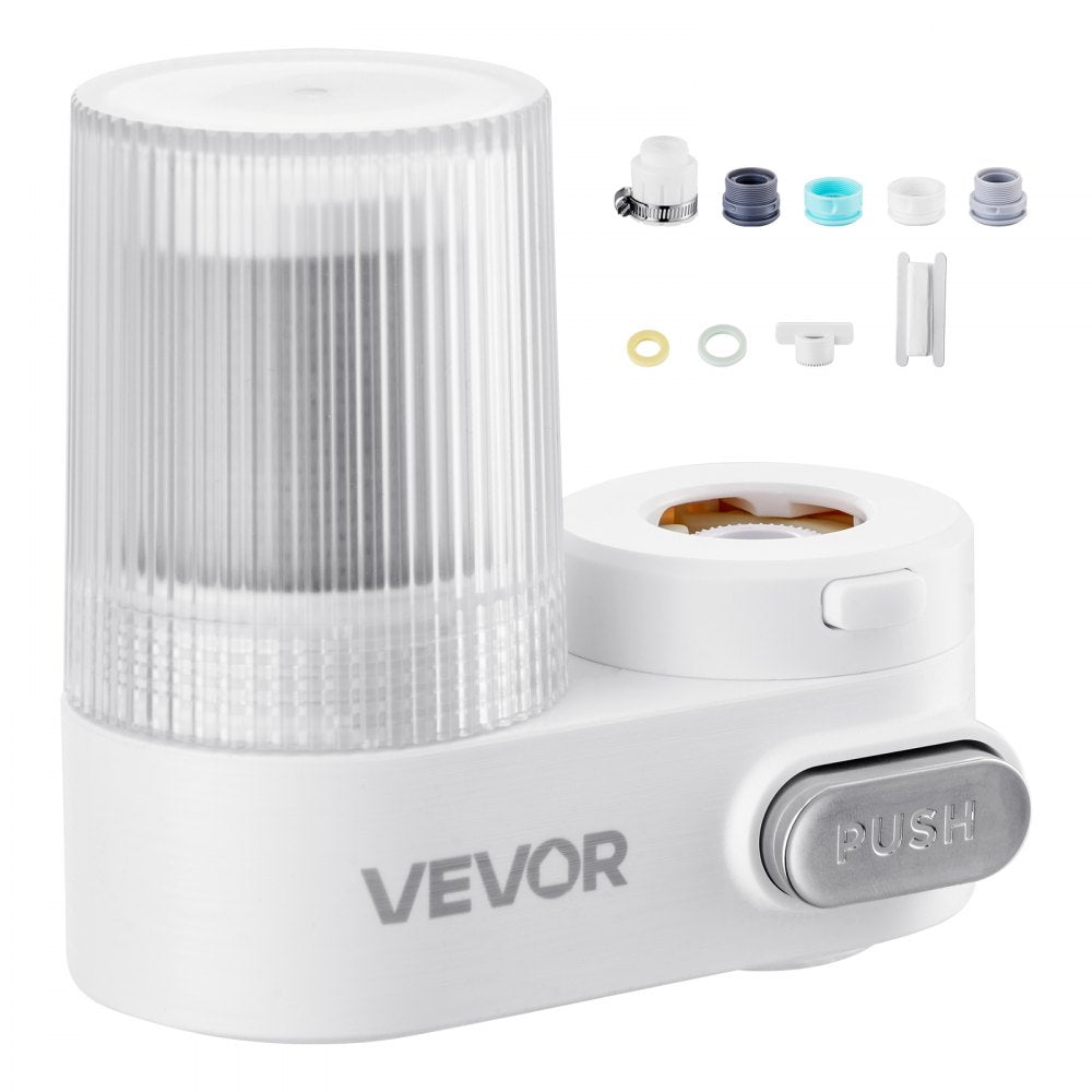 VEVOR Faucet Mount Water Filter, Vertical Water Purifier for Sink Tap, Carbon Fiber Filters, Removes Chlorine Lead with 1 Filter, Fits Most Kitchen or Bathroom Faucets, White