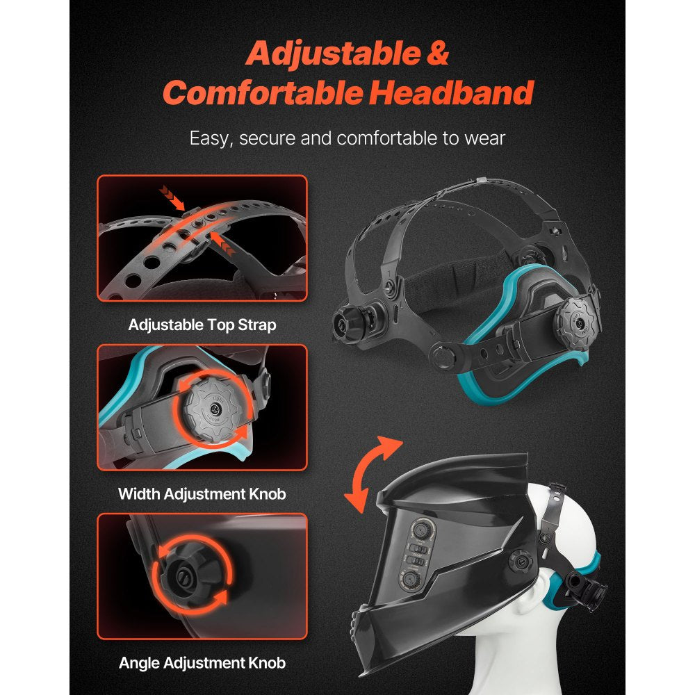 VEVOR Welding Helmet Auto Darkening, 3.94" x 3.74" True Color Welding Hood, 1/1/1/1 Solar-Powered Welder Mask 4 Arc Sensors, Wide Shade 4/5-9/9-13 for TIG MIG ARC Weld Grinding Cutting - METIS Series