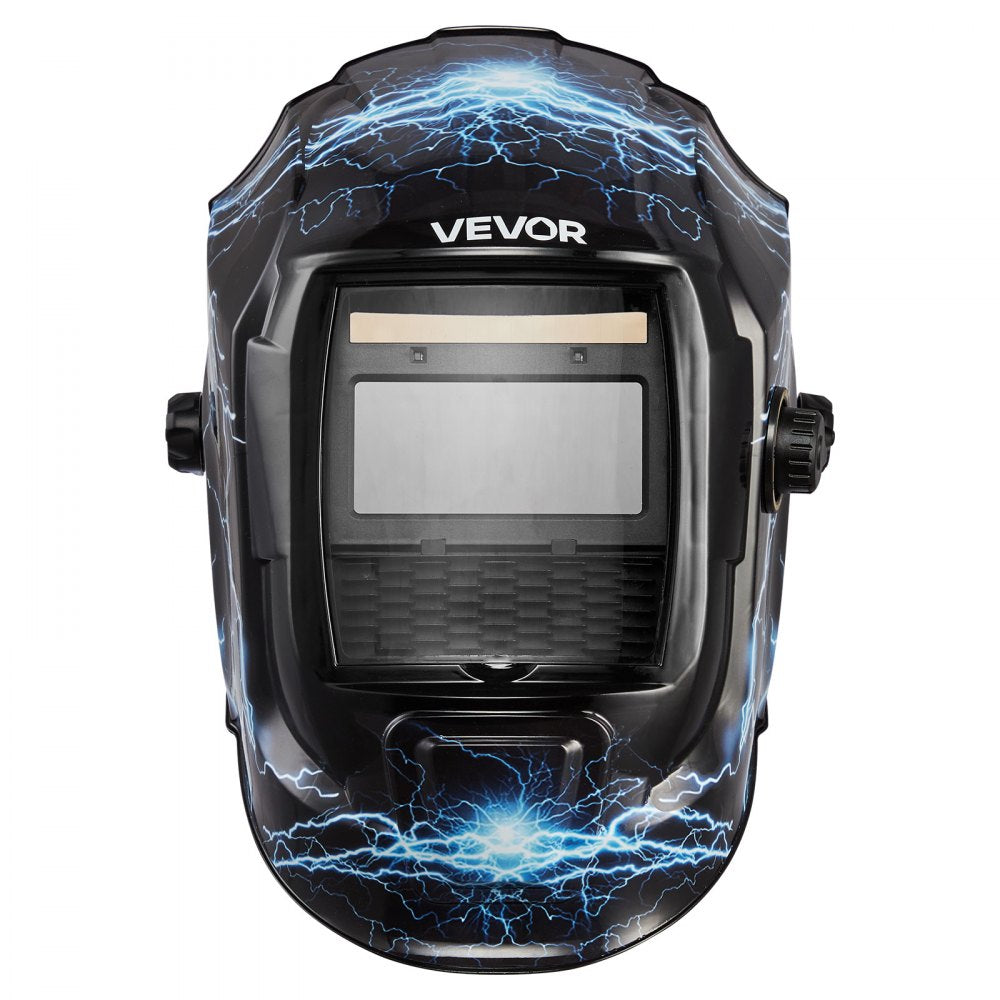 VEVOR Welding Helmet Auto Darkening, 3.66" x 1.69" True Color Welding Hood, Solar Powered Welder Mask 2 Arc Sensors, Shade 4/9-13 for TIG MIG ARC Weld Grinding - CRIUS Series (Blue Lightning Pattern)
