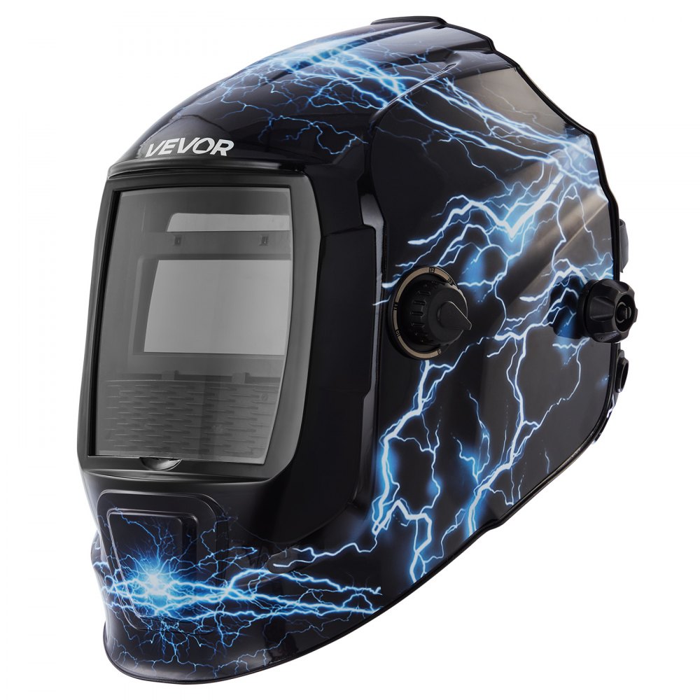 VEVOR Welding Helmet Auto Darkening, 3.66" x 1.69" True Color Welding Hood, Solar Powered Welder Mask 2 Arc Sensors, Shade 4/9-13 for TIG MIG ARC Weld Grinding - CRIUS Series (Blue Lightning Pattern)