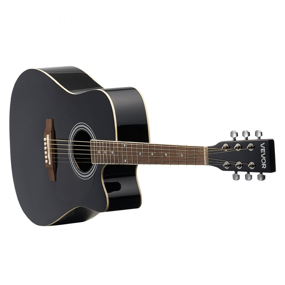 VEVOR Cutway Acoustic Guitar, 41 in, 6-String Black Solid Spruce Top Guitar, Beginner Bundle with Gig Bag, Tuner, Strap, Strings, Picks, Capo, Rosewood Fingerboard, for Adult Fingerstyle Solo Jazz