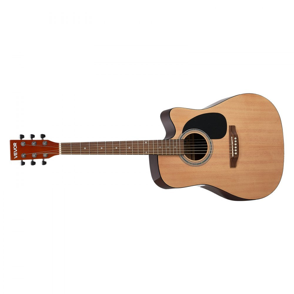 VEVOR Cutway Acoustic Guitar, 41 in, 6-String, Natural Solid Spruce Top Guitar, Beginner Bundle with Gig Bag, Tuner, Strap, Steel Strings, Picks, Capo, Rosewood Fingerboard, for Fingerstyle Solo Jazz