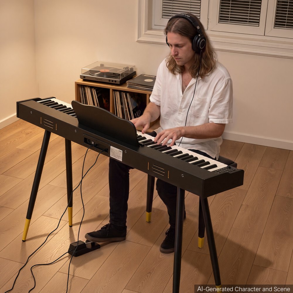 VEVOR Digital Piano 88 Keys Semi Weighted Full Size Keyboard Stand Black, for Beginners, 600 Tones, 600 Rhythms, Electric Piano, with Sustain Pedal, Speaker, Headphone Jack, USB/MIDI, Power Adapter