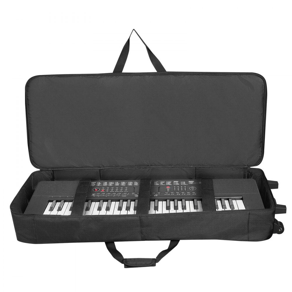 VEVOR 61 Key Keyboard Case, 40.9 x 16.9 x 5.1 in Interior, Padded Rolling Piano Case with Wheels, Sturdy Handle, 3-Pocket Storage, Gig Bag with Smooth Wheels, for 88 Note Keyboards and Electric Pianos