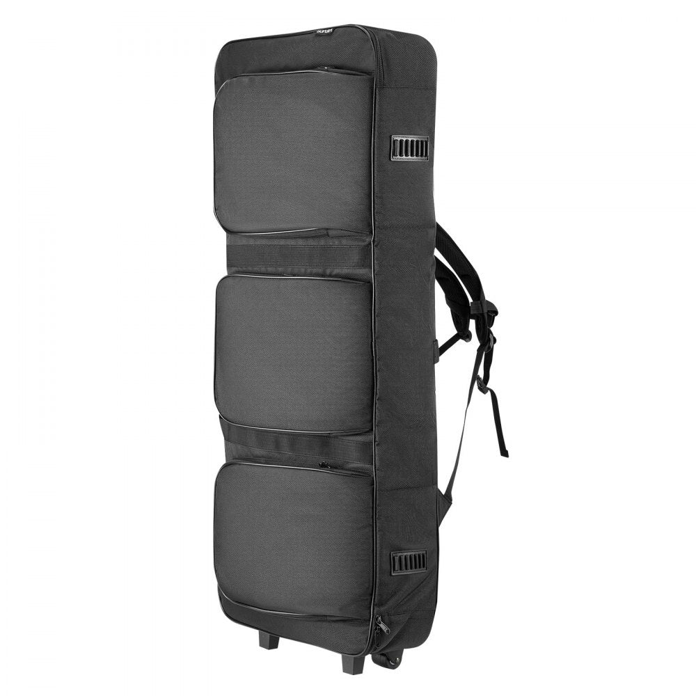 VEVOR 61 Key Keyboard Case, 40.9 x 16.9 x 5.1 in Interior, Padded Rolling Piano Case with Wheels, Sturdy Handle, 3-Pocket Storage, Gig Bag with Smooth Wheels, for 88 Note Keyboards and Electric Pianos