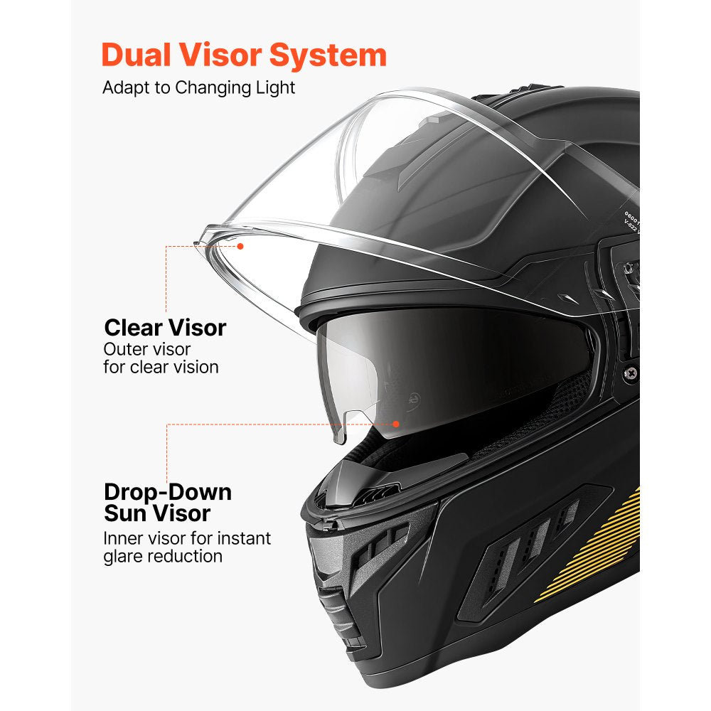 VEVOR Full Face Motorcycle Helmets, Dual-Visor Motorcycle Street Bike Helmet, Lightweight Comfortable Motocross Dirt Bike Helmet for Adults Men and Women - DOT & ECE Approved (L Size)