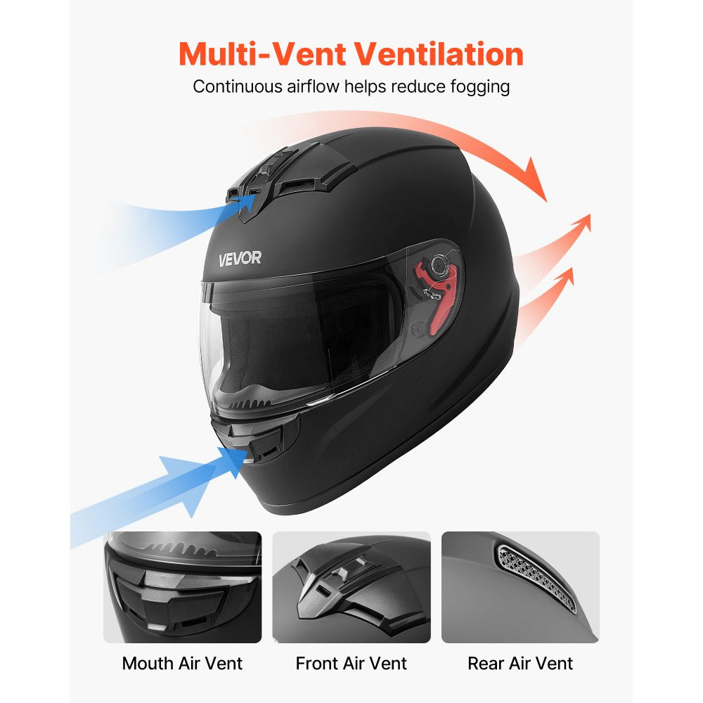 VEVOR Full Face Motorcycle Helmets, Adult Motocross Dirt Bike Helmet with Clear Visor, Lightweight Comfortable Motorcycle Street Bike Helmet for Men and Women - DOT Approved (L Size)