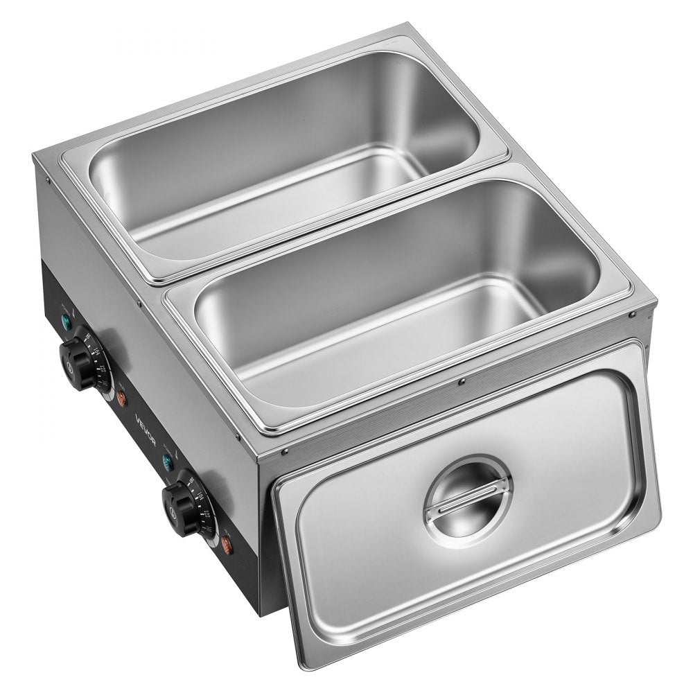 VEVOR 2-Temp Knob Chocolate Melting Machine, 2 Tanks 17.6 Lbs Choc Melter, 1600W Power, Independent Temp Control, Water Bath Heat System, Stainless Steel, 86℉ - 185℉, Cheese Warmer, Commercial & Home