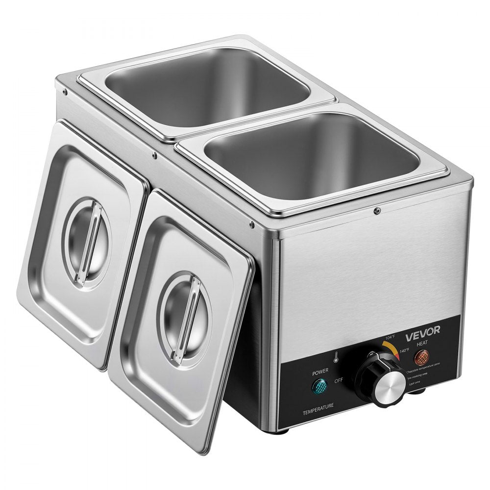 VEVOR Chocolate Melting Machine, 3 Cook Modes, 2 Tanks 9 Lbs Choc Melter, 86℉ - 230℉, 3 Cook Modes, 800W Power, Water Bath Heat System, 1/6 x 2 Pans, Stainless Steel, Cheese Warmer, Commercial & Home