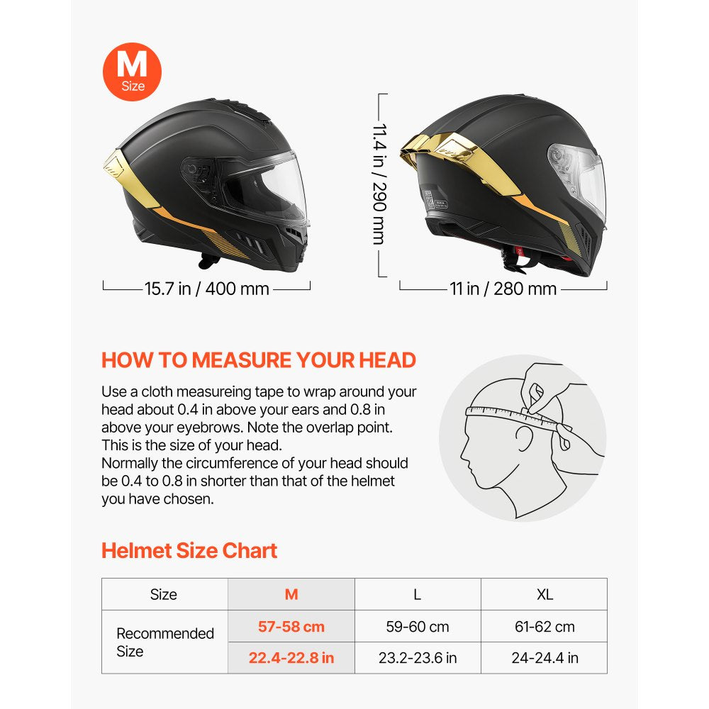 VEVOR Full Face Motorcycle Helmets, Dual-Visor Motorcycle Street Bike Helmet, Lightweight Comfortable Motocross Dirt Bike Helmet for Adults Men and Women - DOT & ECE Approved (M Size)