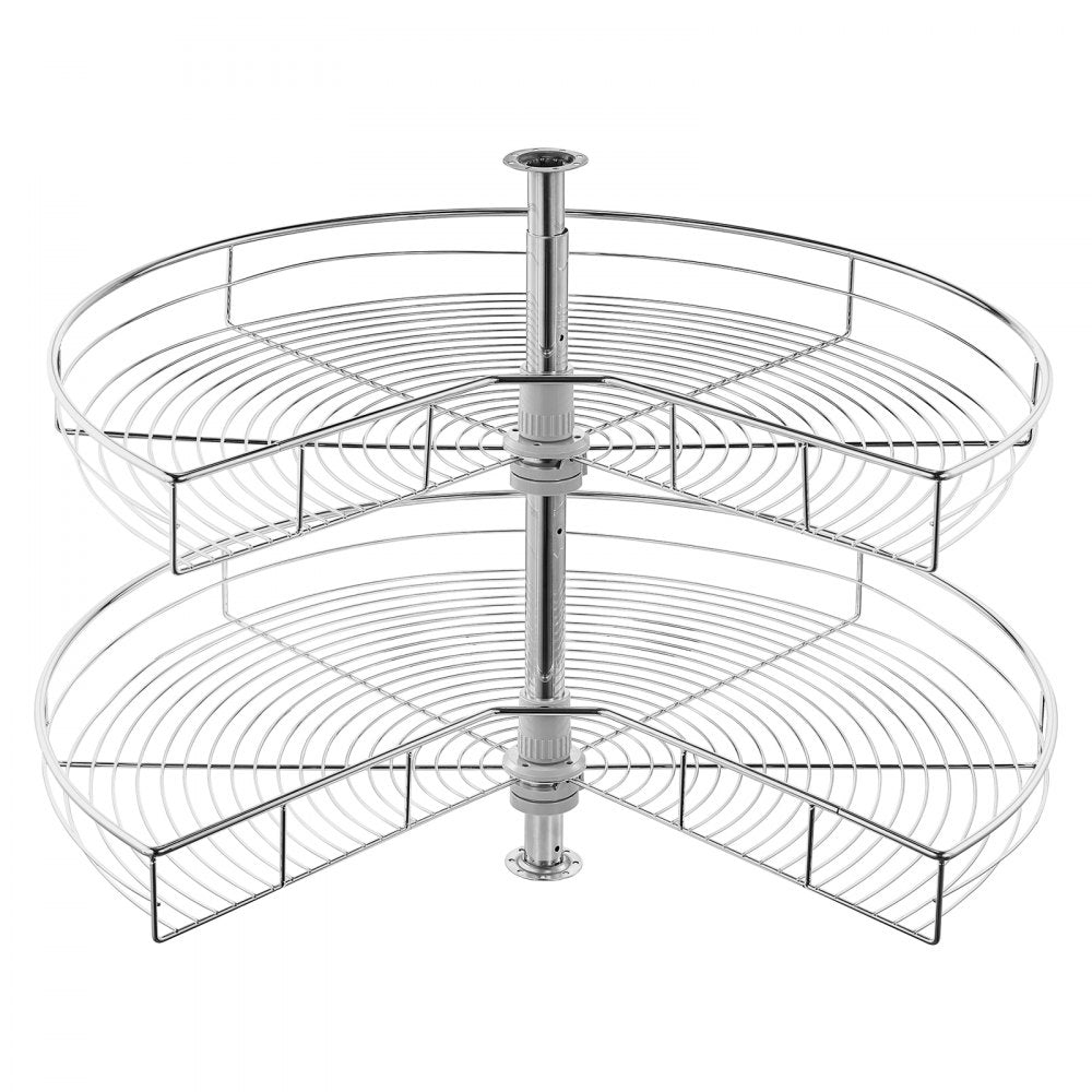 VEVOR 31.5" Kidney Shaped Chrome Corner Organizer, 360° Rotatble Kitchen Base Cabinet Blind Corner, 2 Tier Height Adjustable Storage Rack, Carbon Steel Lazy Susan Replacement Shelf for Cabinet Corner