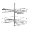 VEVOR 28" Kidney Shaped Chrome Corner Organizer, 360° Rotatble Kitchen Base Cabinet Blind Corner, 2 Tier Height Adjustable Storage Rack, Carbon Steel Lazy Susan Replacement Shelf for Cabinet Corner