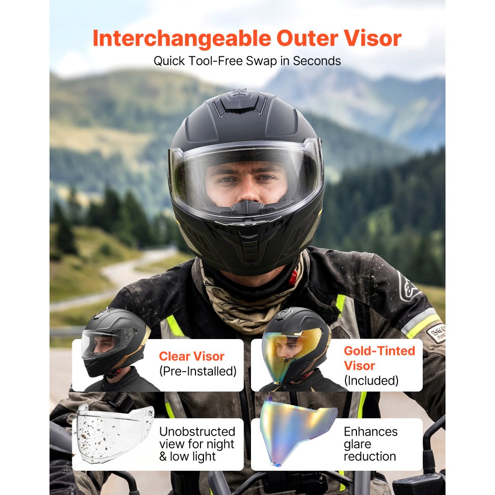 VEVOR Full Face Motorcycle Helmets, Dual-Visor Motorcycle Street Bike Helmet, Lightweight Comfortable Motocross Dirt Bike Helmet for Adults Men and Women - DOT & ECE Approved (XL Size)
