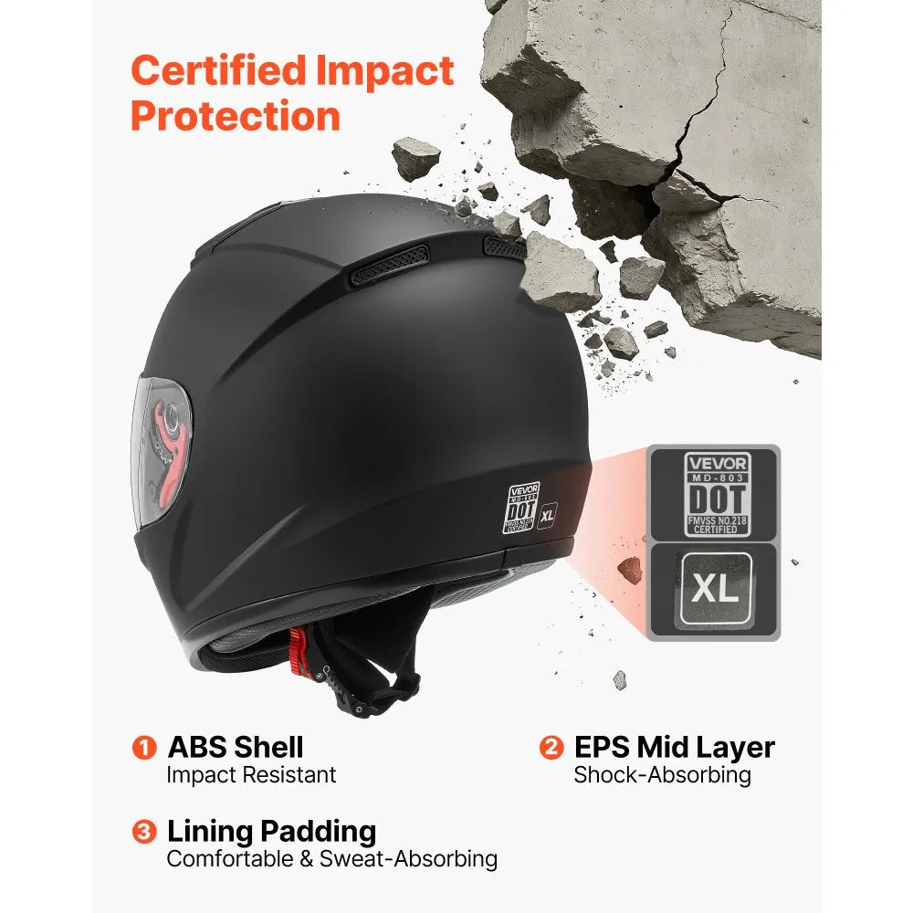 VEVOR Full Face Motorcycle Helmets, Adult Motocross Dirt Bike Helmet with Clear Visor, Lightweight Comfortable Motorcycle Street Bike Helmet for Men and Women - DOT Approved (XL Size)