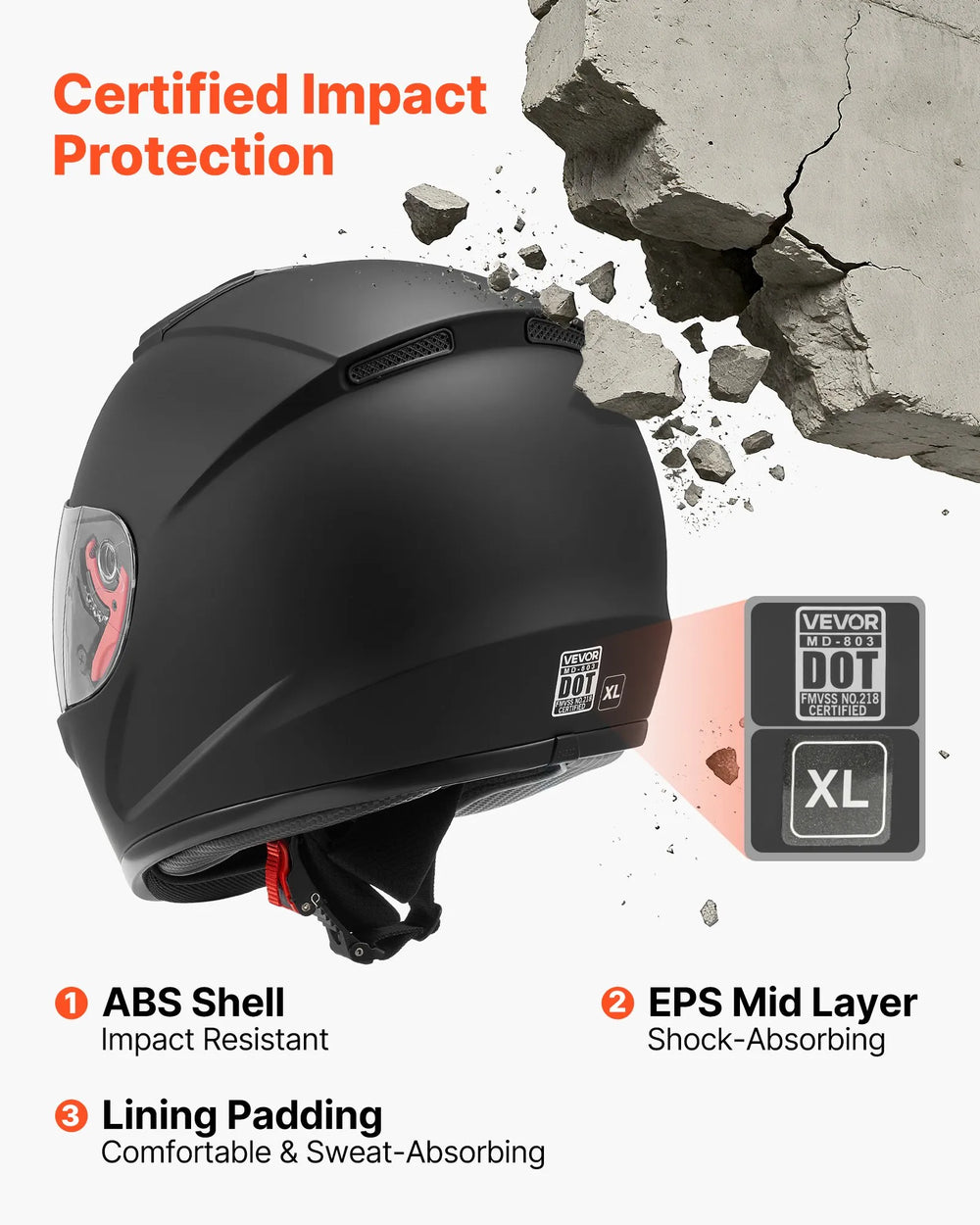 VEVOR Full Face Motorcycle Helmets, Adult Motocross Dirt Bike Helmet with Clear Visor, Lightweight Comfortable Motorcycle Street Bike Helmet for Men and Women - DOT Approved (XL Size)