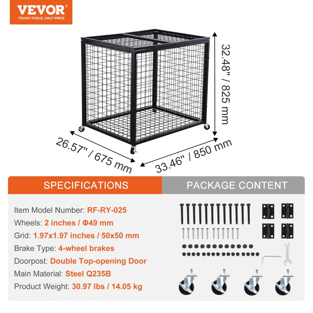VEVOR Rolling Sports Ball Storage Cart, Basketball Cage with Double Lids, Sport Equipment Holder Organizer for Indoor Outdoor, Steel Storage Rack for Garages, Playgroup, Gym and Schools