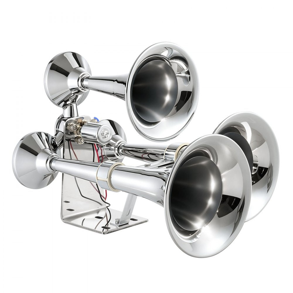 VEVOR 3-Trumpet Air Horn 150dB Super Loud Train Horn for Trucks SUVs, Fits 12V/24V Vehicles & Boats, Powerful Sound, Strong Penetration, Built-in Solenoid Valve, High Airtightness, Heavy-Duty Metal