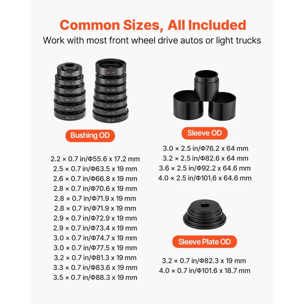 VEVOR Wheel Bearing Press Kit, 23 PCS FWD Bearing Puller Tools, for Front Wheel Drive Bearing Removal and Installation, Wheel Bearing Tool with Sliding Screw, Bushings, Sleeve Plates, Storage Case