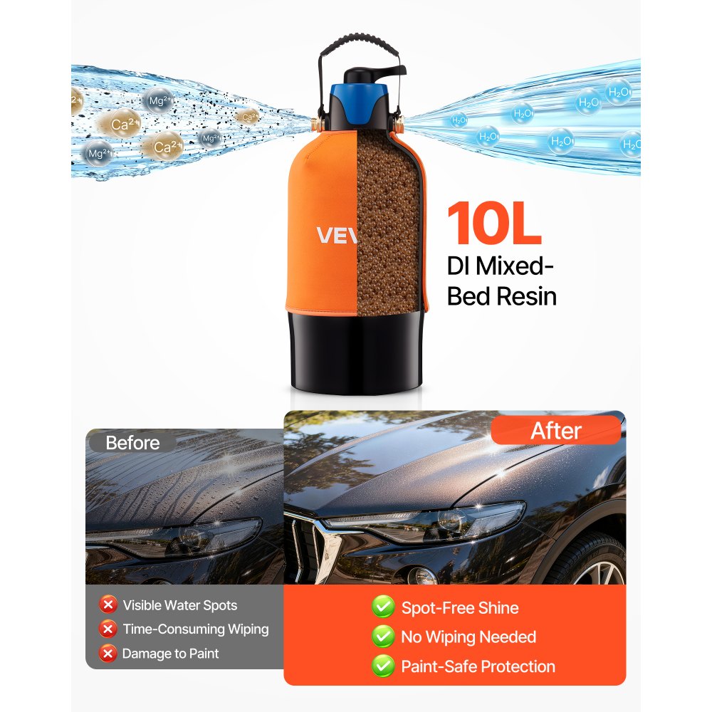 VEVOR Deionized Water System for Car Wash, Spotless Car Wash Water System with 10L DI Resin, Bypass Valve & TDS Meter, Spot-Free Deionized Water Filter for Cars RVs Motorcycles Windows