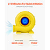 VEVOR Inflatable Blower, 680&750W, 1.0HP Bounce House Blower, Pump Commercial Air Blower for Inflatables, 3400RPM Bouncy Castle Electric Air Blower Fan Perfect for Bounce House, Waterslides, Yellow