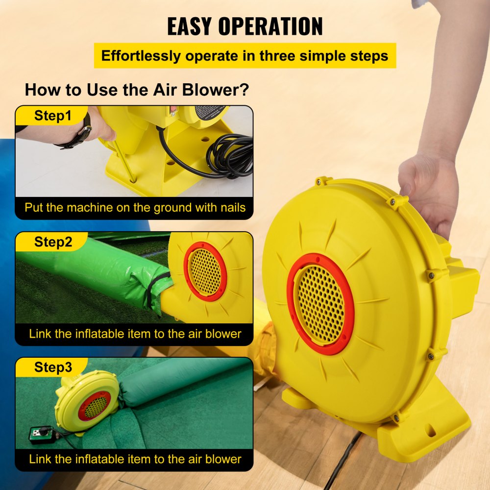 VEVOR Air Blower, 450W 0.6HP Inflatable Blower, Portable and Powerful Bounce House Blower, 1750Pa Commercial Air Blower Pump Fan, Used for Inflatable Bouncy Castle and Jump  Tested to UL Standards