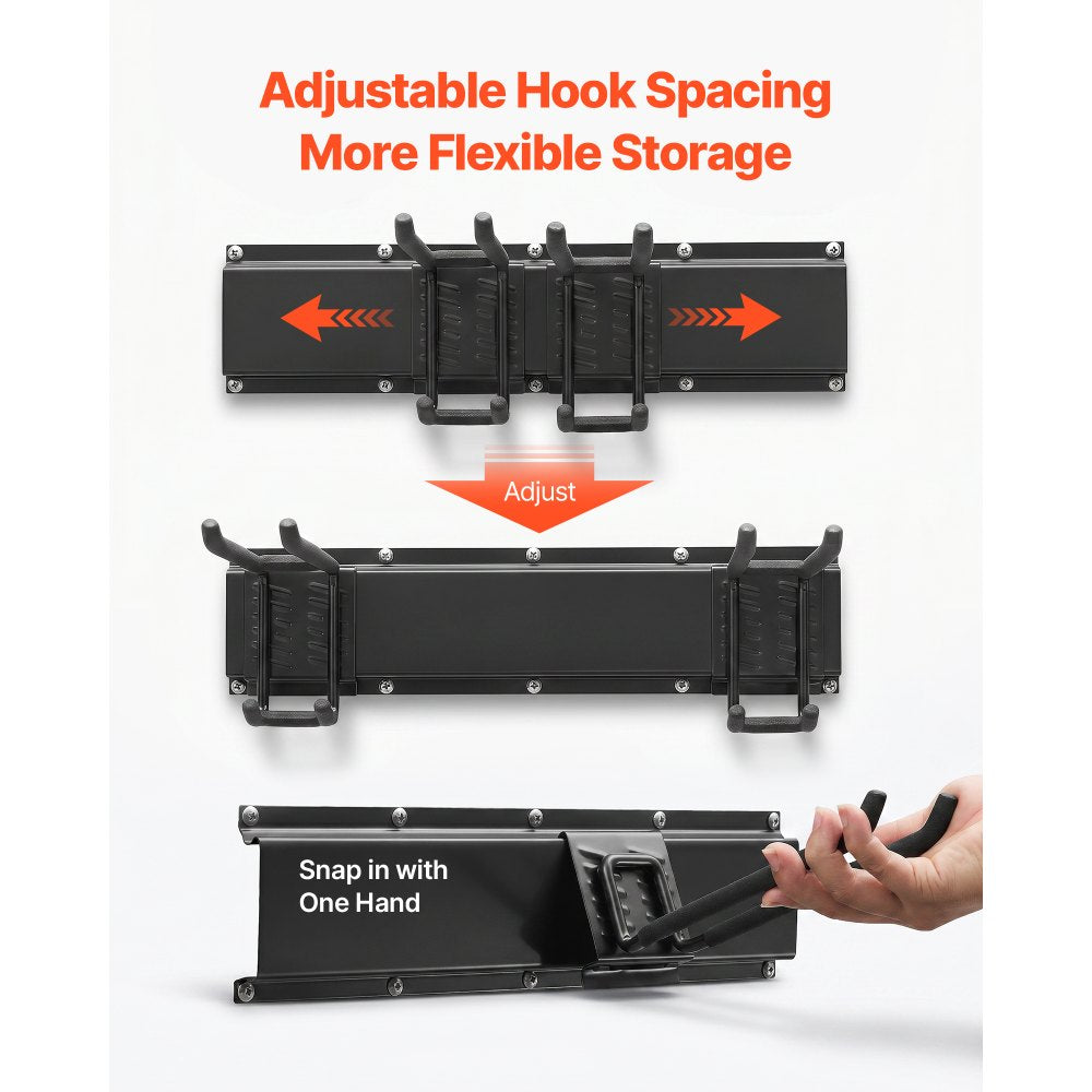 VEVOR Garage Tool Organizer 33 Inch 400 lbs Wall Mount Garden Tool Rack, Heavy Duty Garage Hanging Storage Rack Organization with 2 Rails and 5 Adjustable Hooks, for Yard Tools, Shovel, Rake, Shed