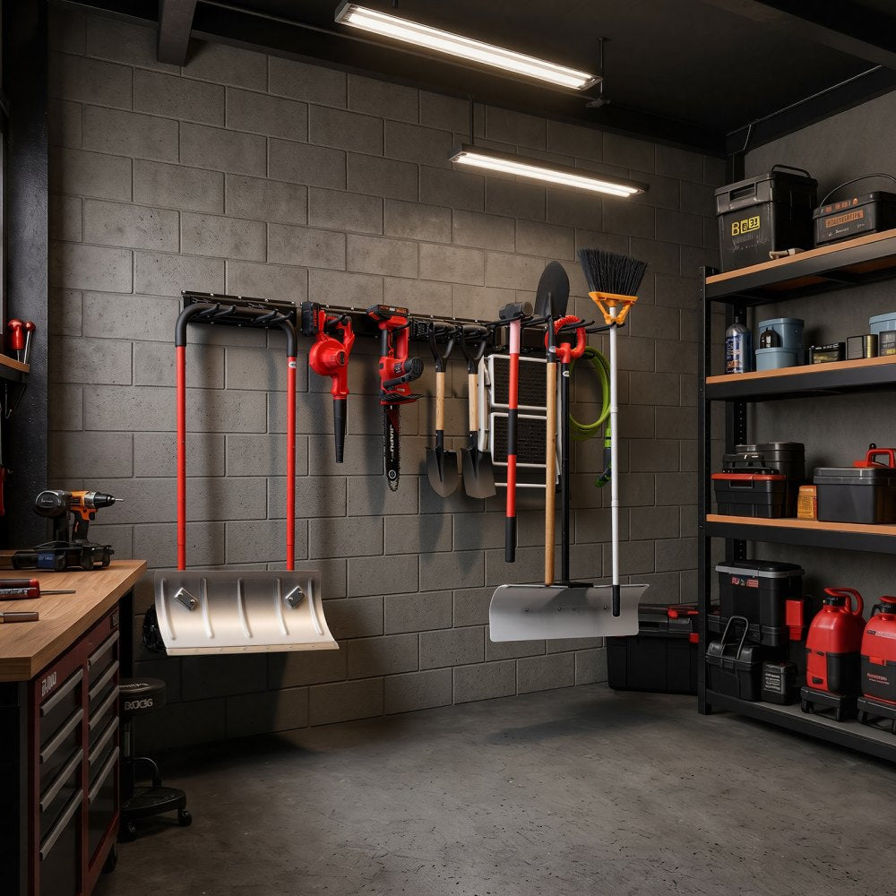 VEVOR Garage Tool Organizer 66 Inch 800 lbs Wall Mount Garden Tool Rack, Heavy Duty Garage Hanging Storage Rack Organization with 4 Rails and 10 Adjustable Hooks, for Yard Tools, Shovel, Rake, Shed