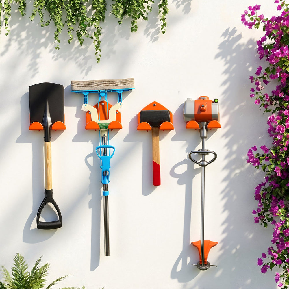VEVOR Garage Organizer Trimmer Rack 5.9 Inch 2 Pack 180 lbs Total Load, Wall Mounted Garden Power Tool Hanger Weed Whackers Holder for Grass/Hedge Trimmer, Leaf Blower, Chainsaw, Garden Tools, Orange