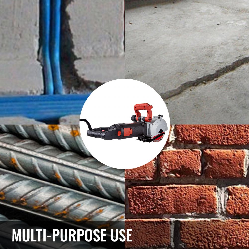 VEVOR Wall Chaser, 2500W 38 mm Cutting Width,Wall Groove Cutting Machine 34MM Cutting Depth,Wall Slotting Machine With 5 Saw Blades 4.5" Diameter 6300r/Min,One-time Forming Dustless