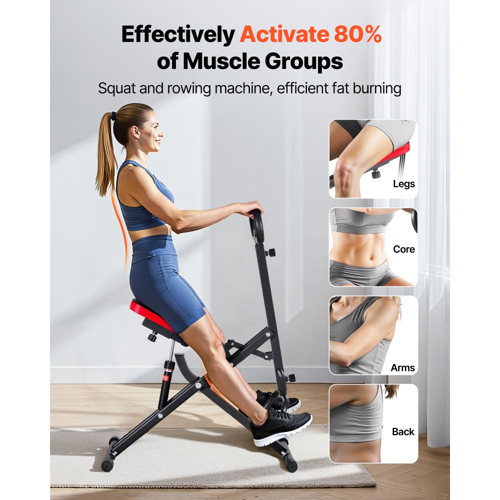 VEVOR Squat Machine, Deep Squat Rowing Machine for Home, Easy Setup & Foldable Exercise Equipment, Glute Trainer Machine with 12-Gear Adjustable Resistance, Glutes & Leg Home Workout Machine, Black