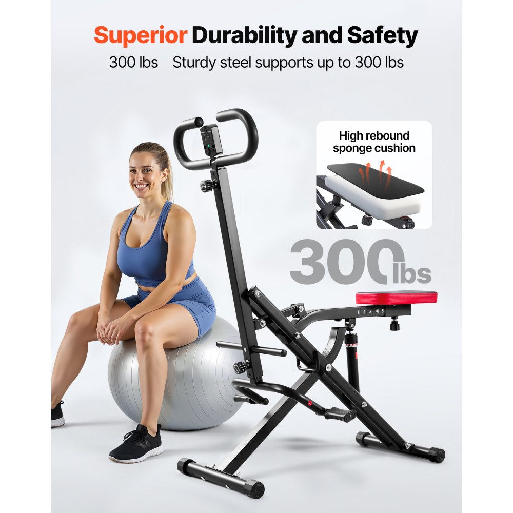 VEVOR Squat Machine, Deep Squat Rowing Machine for Home, Easy Setup & Foldable Exercise Equipment, Glute Trainer Machine with 12-Gear Adjustable Resistance, Glutes & Leg Home Workout Machine, Black