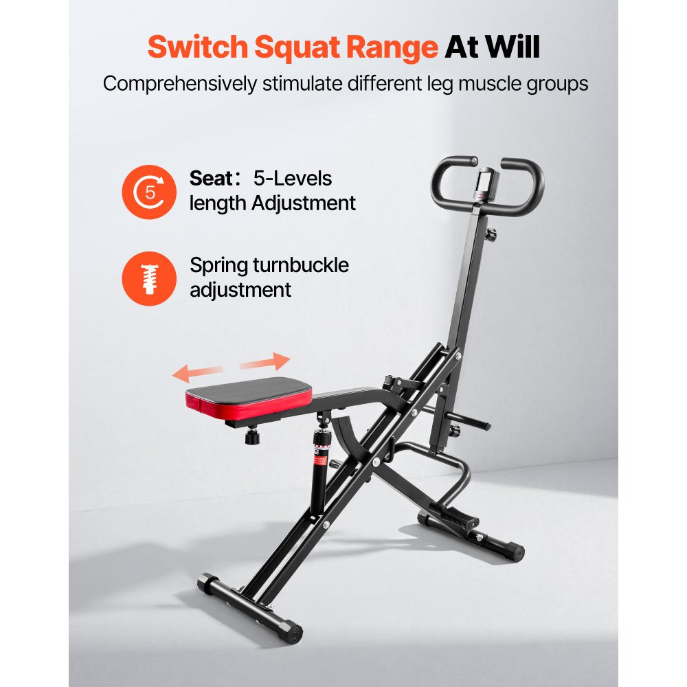 VEVOR Squat Machine, Deep Squat Rowing Machine for Home, Easy Setup & Foldable Exercise Equipment, Glute Trainer Machine with 12-Gear Adjustable Resistance, Glutes & Leg Home Workout Machine, Black