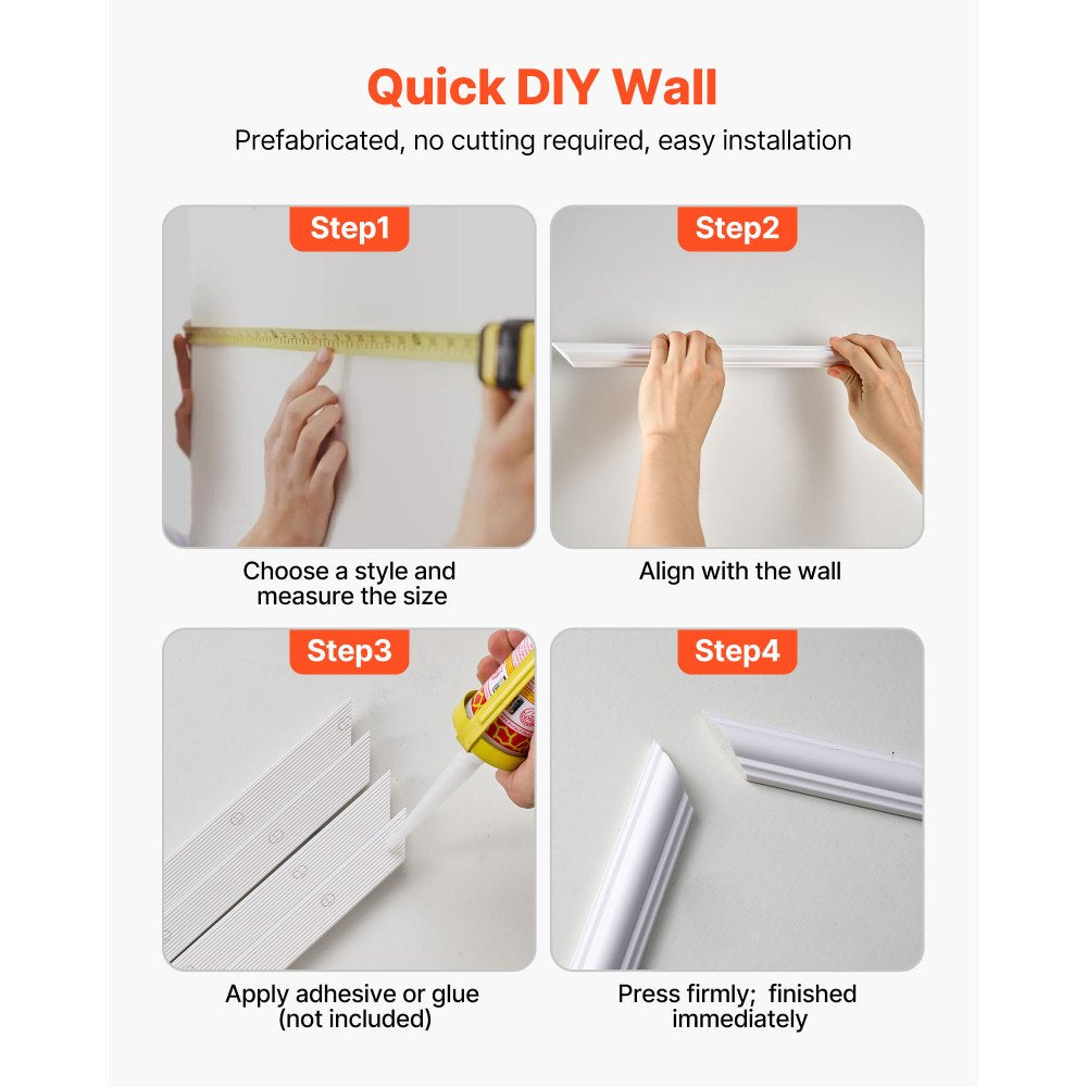 VEVOR Wall Molding 12 Pack, 20 x 20 in Wainscoting Panels Kit, Lightweight Paintable Polystyrene, Easy to Install, Waterproof Accent Wall Trim for Interior Décor Living Room, Bedroom, Home, White