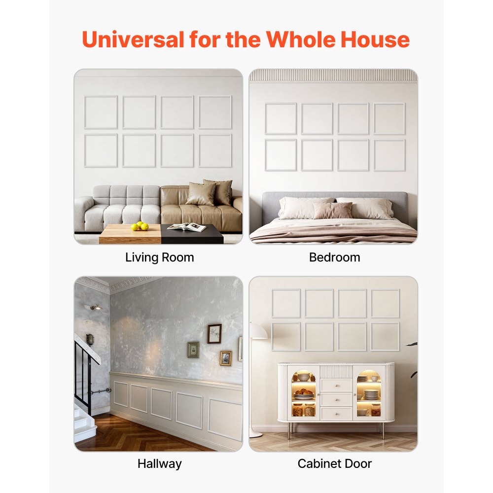VEVOR Wall Molding 12 Pack, 20 x 20 in Wainscoting Panels Kit, Lightweight Paintable Polystyrene, Easy to Install, Waterproof Accent Wall Trim for Interior Décor Living Room, Bedroom, Home, White