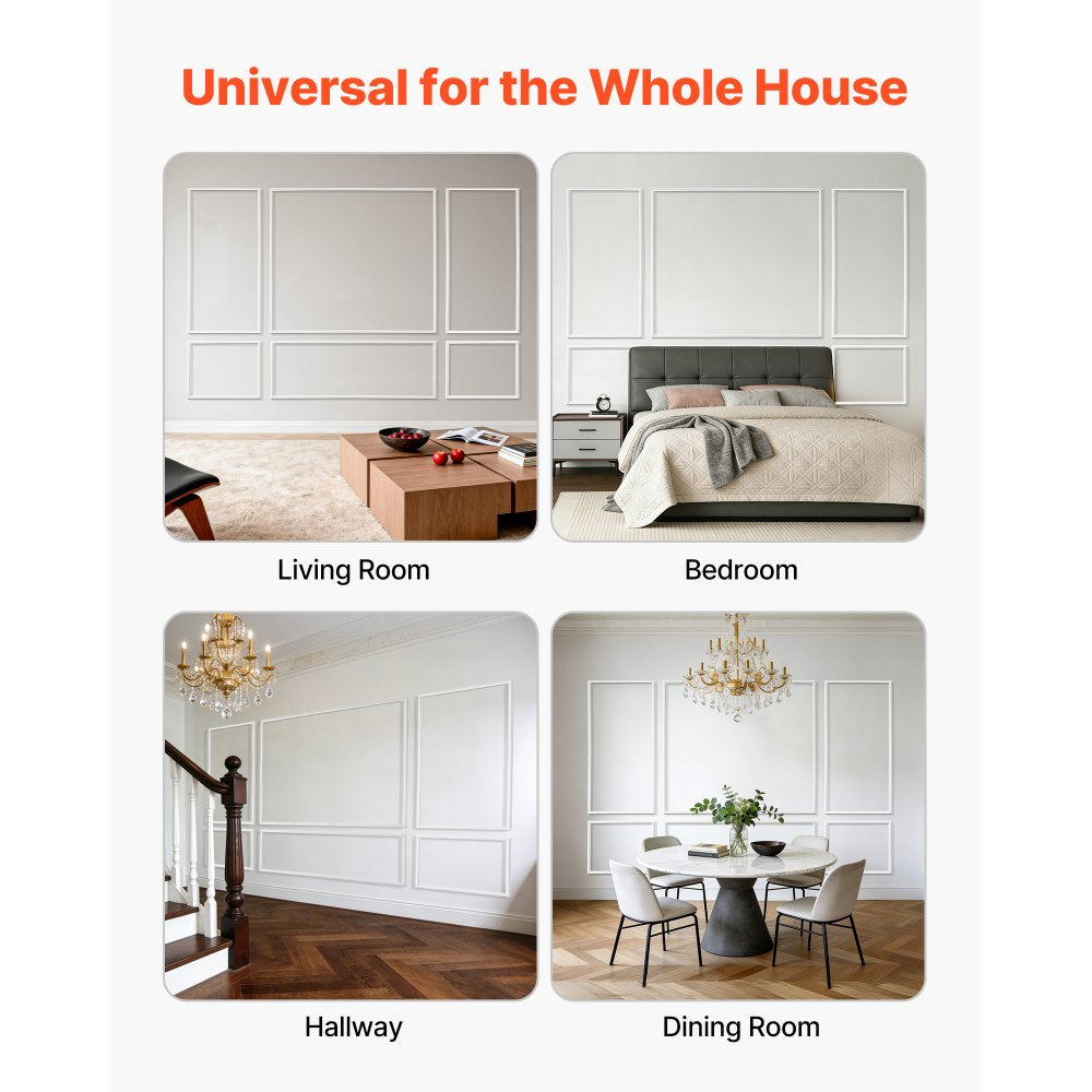 VEVOR Wall Molding 3 Pack, Wainscoting Panels Kit, Lightweight Paintable Polystyrene, Easy to Install Accent Wall Trim for Interior Décor Living Room, Bedroom, Home, White (31x63 + 31x24 in)