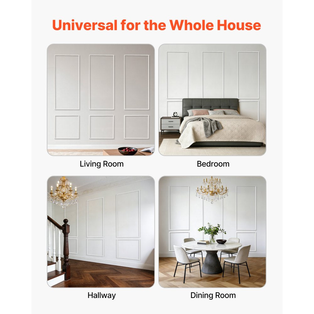 VEVOR Wall Molding 3 Pack, Wainscoting Panels Kit, Lightweight Paintable Polystyrene, Easy to Install, Waterproof Accent Wall Trim for Interior Décor Living Room, Bedroom, White (24x54 + 24x24 in)