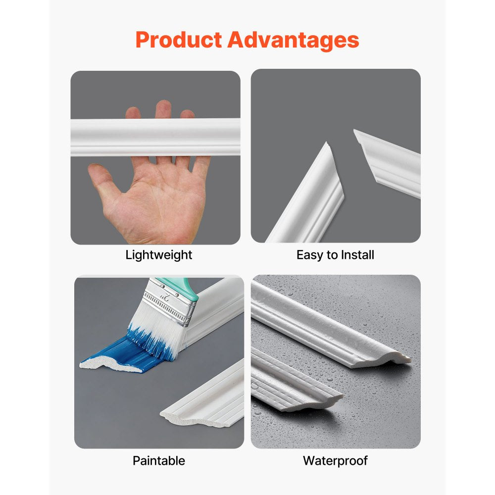 VEVOR Wall Molding 6 Pack, Wainscoting Panels Kit, Lightweight Paintable Polystyrene, Easy to Install, Waterproof Accent Wall Trim for Interior Décor Living Room, Bedroom, White (24x54 + 24x24 in)