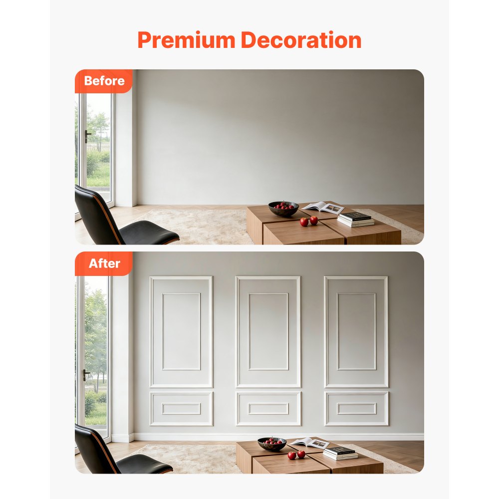 VEVOR Wall Molding 3 Pack, Wainscoting Panels Kit with Dual-Line Wide & Narrow Profile, Lightweight Paintable Polystyrene, Easy to Install Accent Wall Trim for Interior Living Room, Bedroom,White