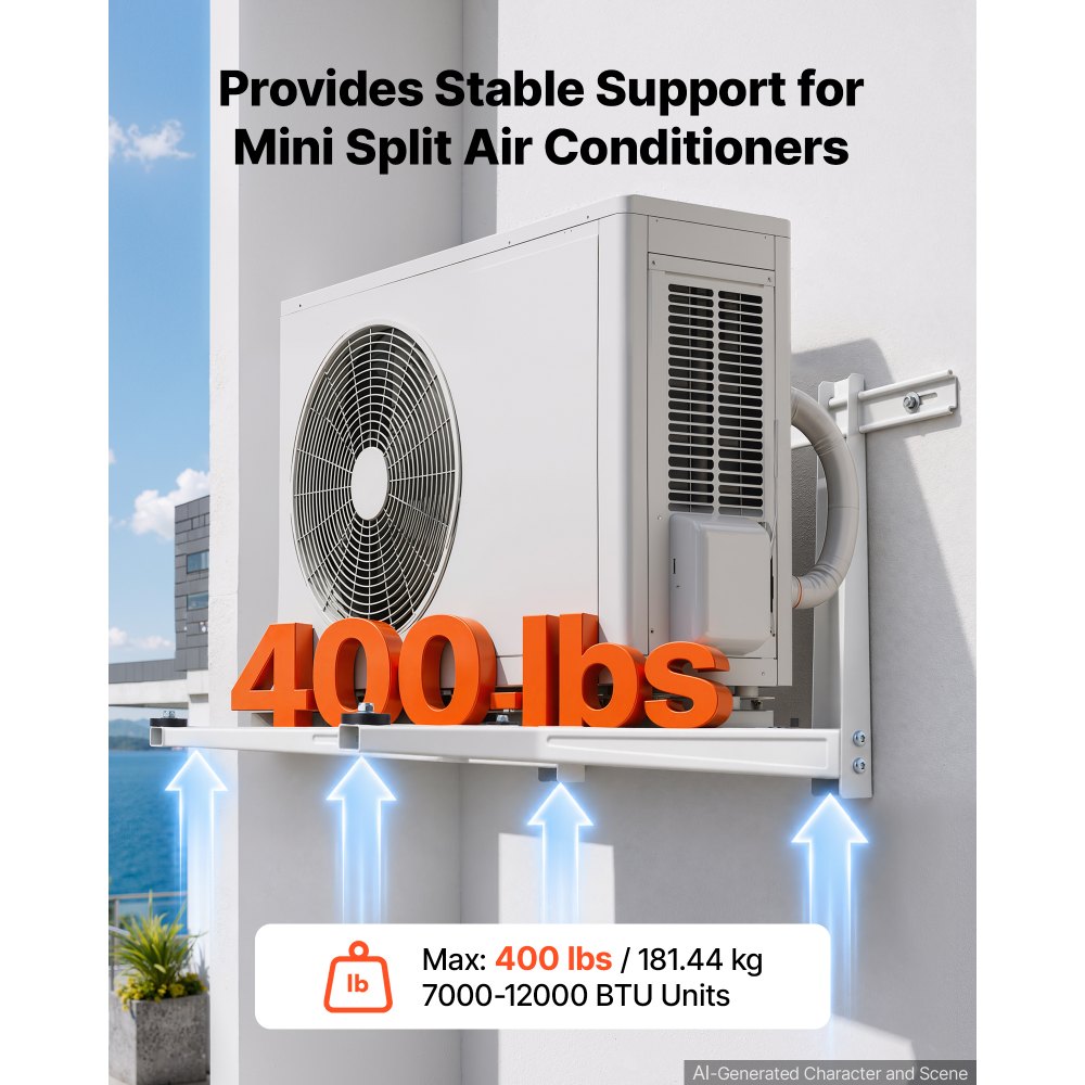 VEVOR Mini Split Wall Mounting Bracket for 7000 BTU to 12000 BTU Outdoor, Wall Mount for Ductless Air Conditioner, Minisplit AC, Heat Pump, 400 lbs Load Capacity, Galvanized Steel, Anti-Rust Coating