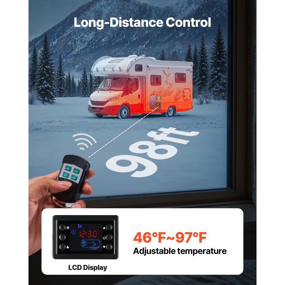 VEVOR Diesel Heater, 8KW, DC 12V/24V, All in One Portable Diesel Air Heater with Remote Control and LCD Screen, Fast Heating Low Noise, 1.3 Gal Fuel Tank for Vehicles, Vans, RVs, Campers, and Trucks