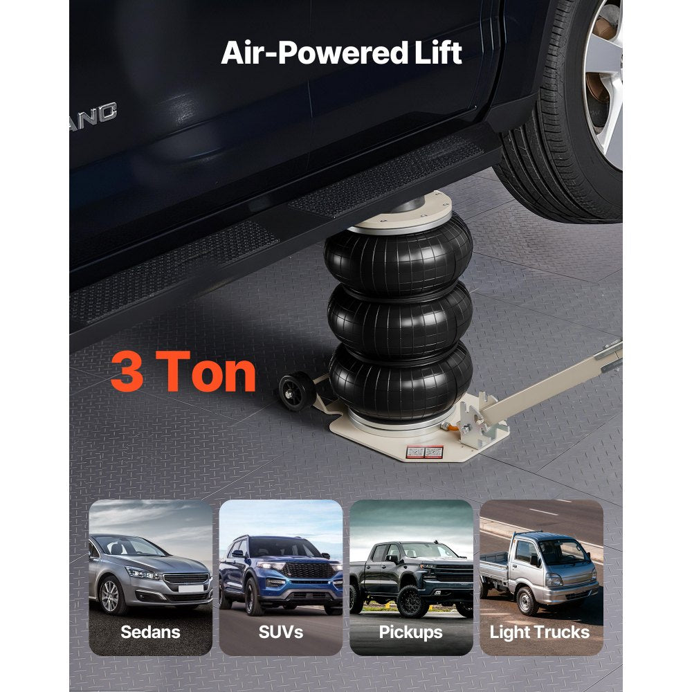 VEVOR Air Jack, 3 Ton/6613 lbs Triple Bag Air Jack, Airbag with Six Steel Pipes, Lift Up to 17.7 inch/450 mm, 1-6 s Fast Lifting Pneumatic with Adjustable Long Handle for Car, SUV, Pickup Truck Repair