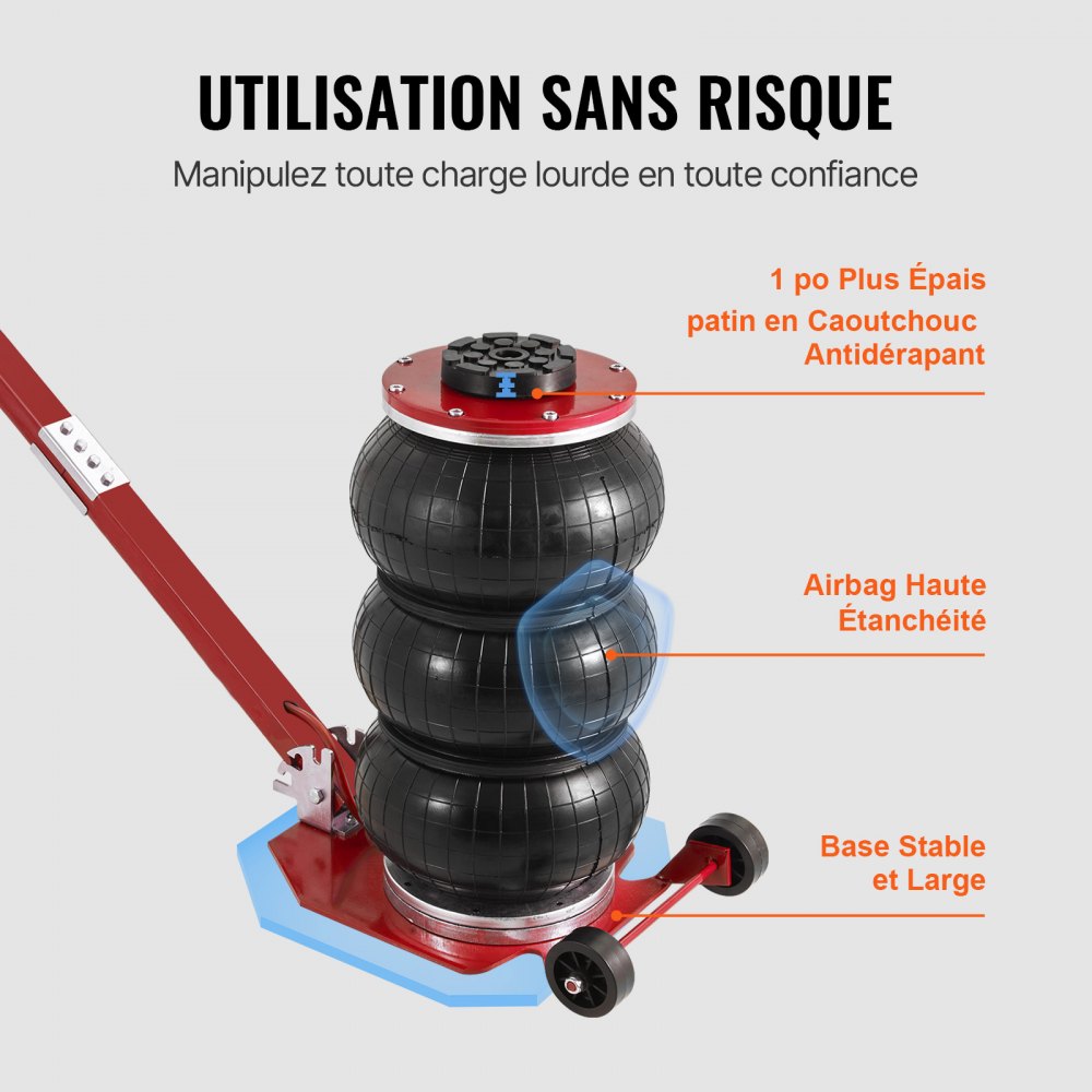 VEVOR Air Jack, 3 Ton/6600 lbs Triple Bag Air Jack, Airbag Jack with Six Steel Pipes, Lift up to 17.7", 3-5 s Fast Lifting Pneumatic Jack, with Adjustable Long Handle for Cars, Garages, Repair (Red)