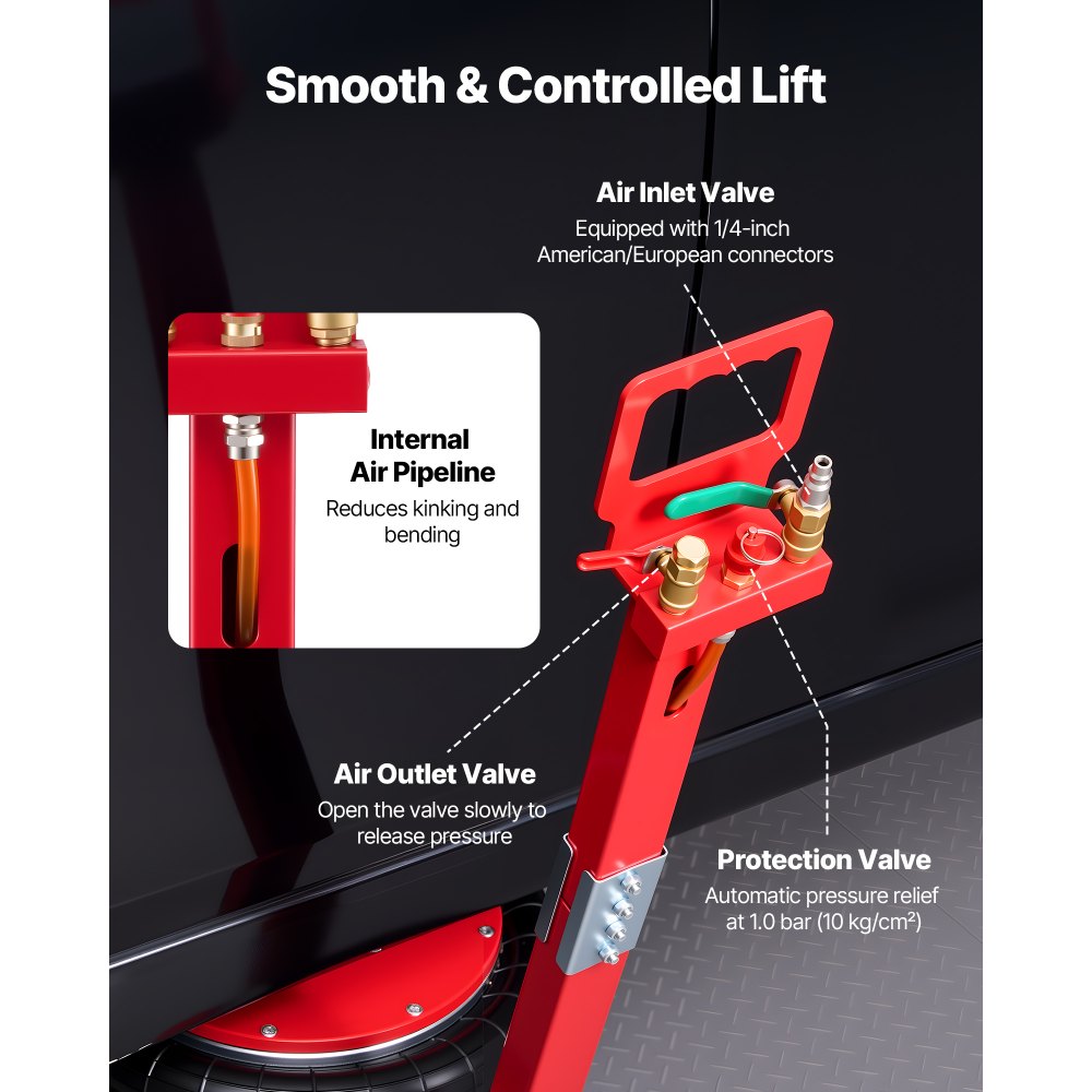 VEVOR Air Jack, 5 Ton/11023 lbs Triple Bag Air Jack, Airbag with Six Steel Pipes, Lift Up to 18.3 inch/464 mm, 4-10 s Fast Lifting Pneumatic with Adjustable Long Handle for Cars, SUVs, Pickup Trucks