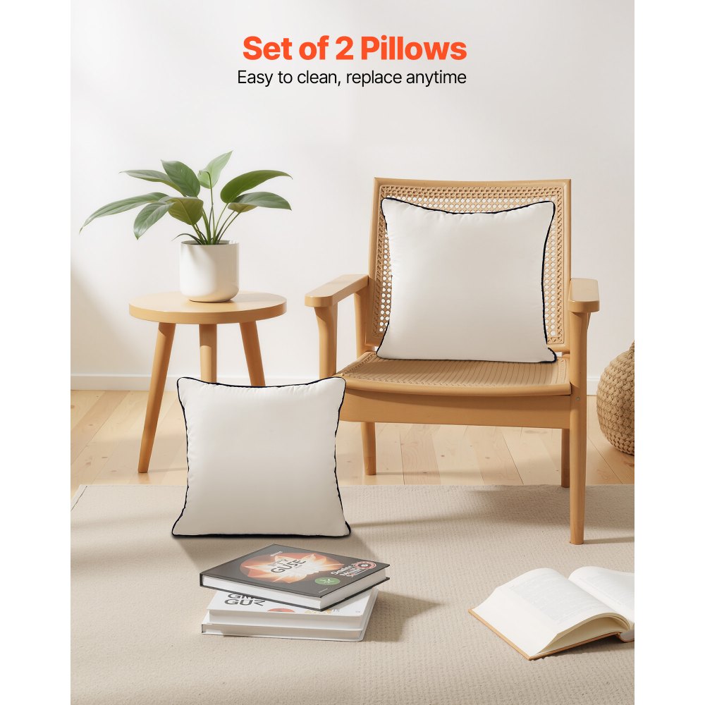 VEVOR 18 x 18 in Throw Pillow Inserts, Set of 2, Firm and Fluffy Decorative Down Alternative Pillows with Polyester Fiber, Square White Cushion with Zipper, for Indoor Bed Couch Sofa and Living Room