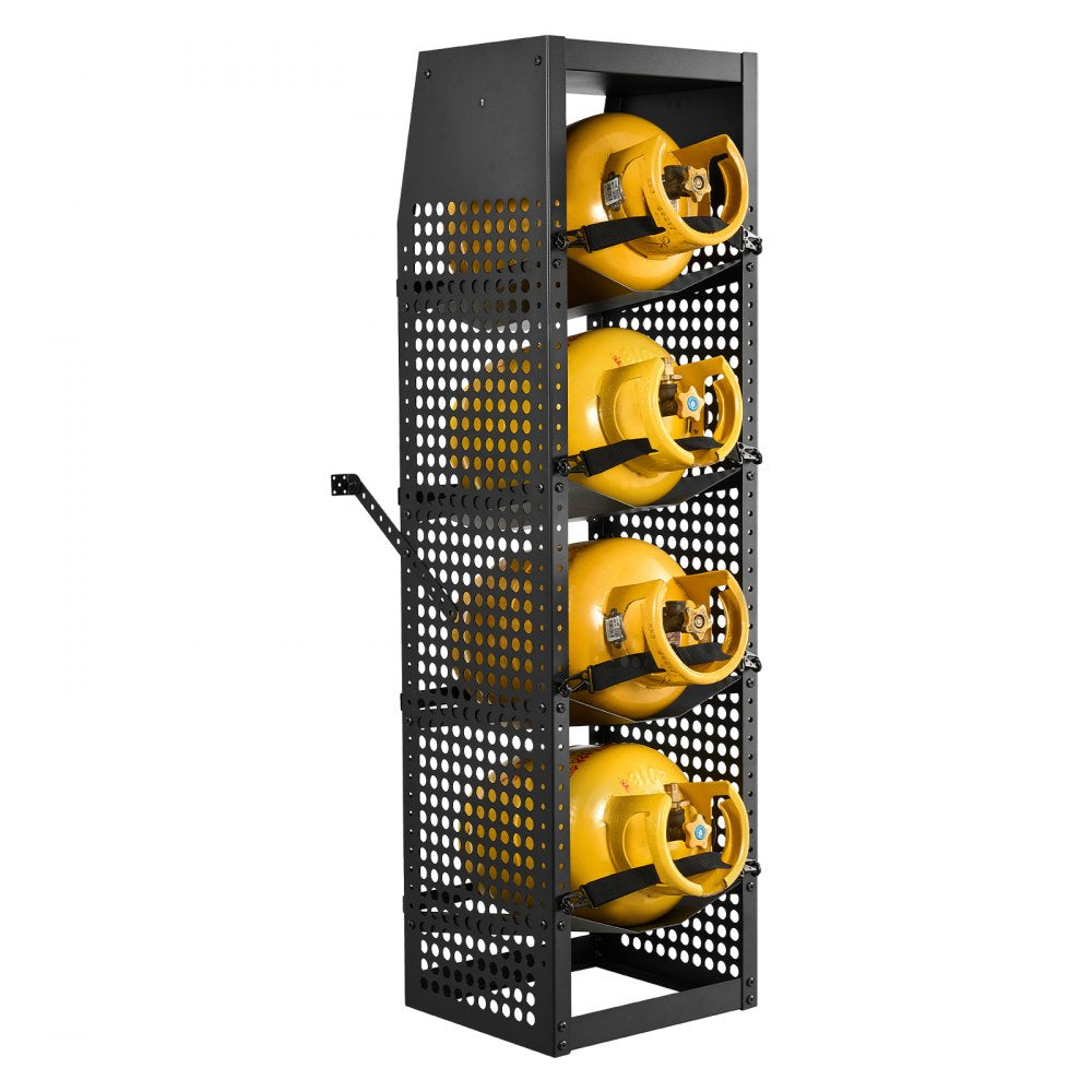 VEVOR Refrigerant Tank Rack, 14.8 x 13 x 52 inches, 4 Tiers for 4 Cylinder, with Top Storage Shelf, Black Powder-Coated Carbon Steel, Cylinder Tank Rack for Cargo Van, Storing Oxygen, and Nitrogen
