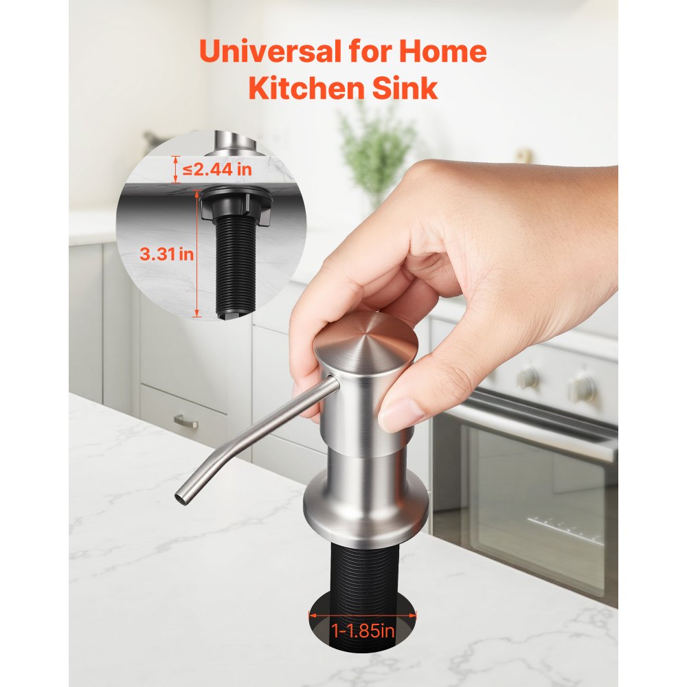 VEVOR Soap Dispenser for Kitchen Sink, Stainless Steel Built in Sink Soap Dispenser with 47" Extension Tube Kit, Countertop Dish Soap-Dispenser with 360° Rotation Pump Head, for Kitchen Bathroom