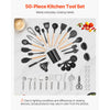 VEVOR Kitchen Cooking Utensils Set, 50 PCS Silicone Spatula Set with Holder, 428°F Heat Resistant Gadget Spoons Tools, Wooden Handle Home Essentials Accessories, Silicone Gadgets Cookware, Black