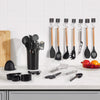 VEVOR Kitchen Cooking Utensils Set, 50 PCS Silicone Spatula Set with Holder, 428°F Heat Resistant Gadget Spoons Tools, Wooden Handle Home Essentials Accessories, Silicone Gadgets Cookware, Black